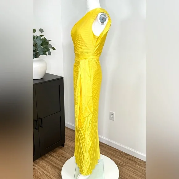 Milly Estelle Pleated Satin One-Shoulder Dress Size 6 - Picture 10 of 12